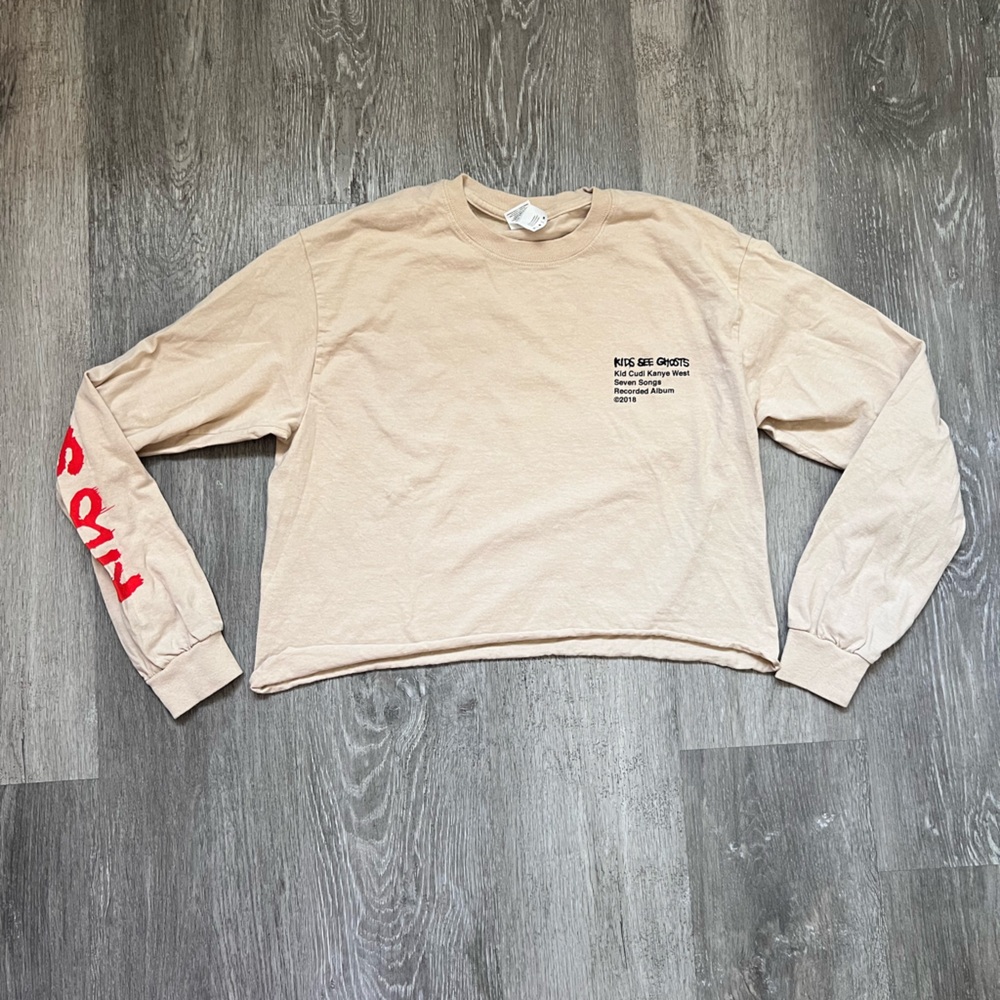 Kids See Ghosts - Beige Long Sleeve Graphic Tee (Kid Cudi Merch) M